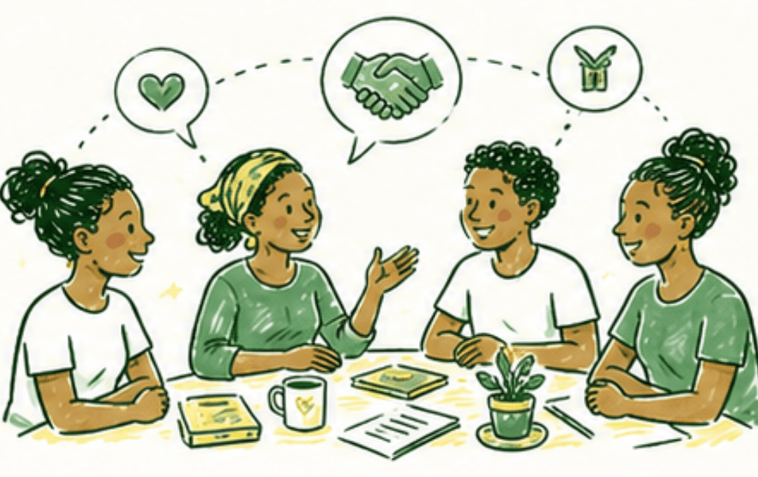 Illustration : des membres d'associations échangent et créent des connexions